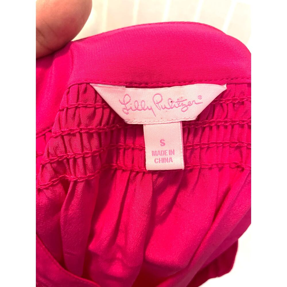 Lilly Pulitzer Elsa Silk Tunic Blouse Smocked Top M Coastal Preppy Luxury Boho - Picture 6 of 7